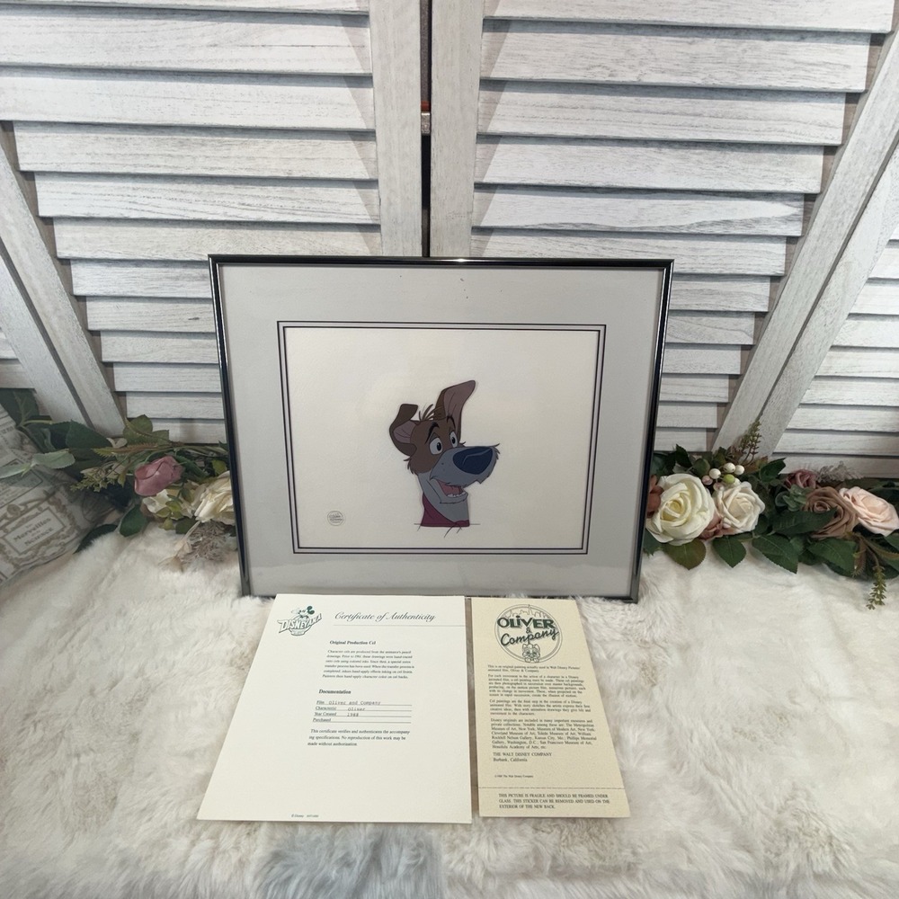 Disney Oliver & Company Dodger Original Production Animation Cel‎ w/ COA Framed
